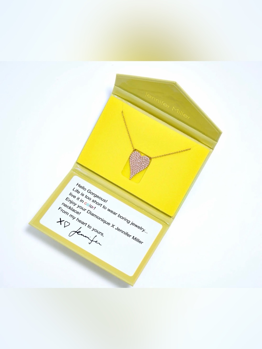 Diamonique x Jennifer Miller Signature Heart Necklace Rhinestone Rose Gold Gift